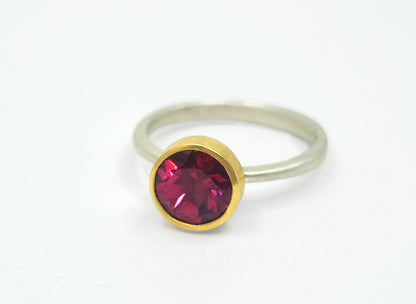 Rhodolite Garnet Ring in Silver and 22 Carat Gold