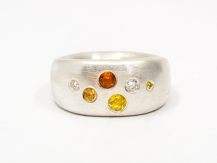 Blumenbeet Ring in Silber mit Brillanten, Saphiren und Citrinen