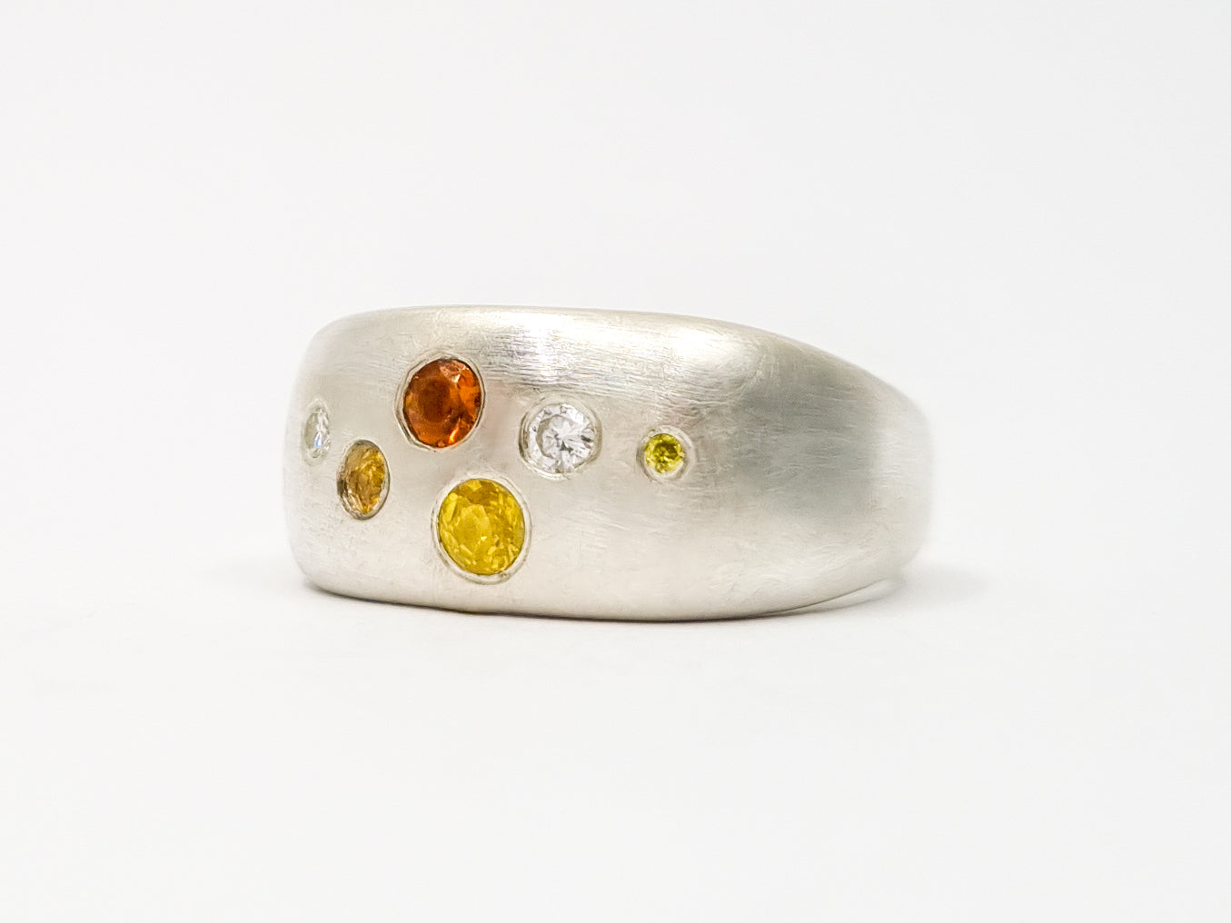 Blumenbeet Ring in Silber mit Brillanten, Saphiren und Citrinen