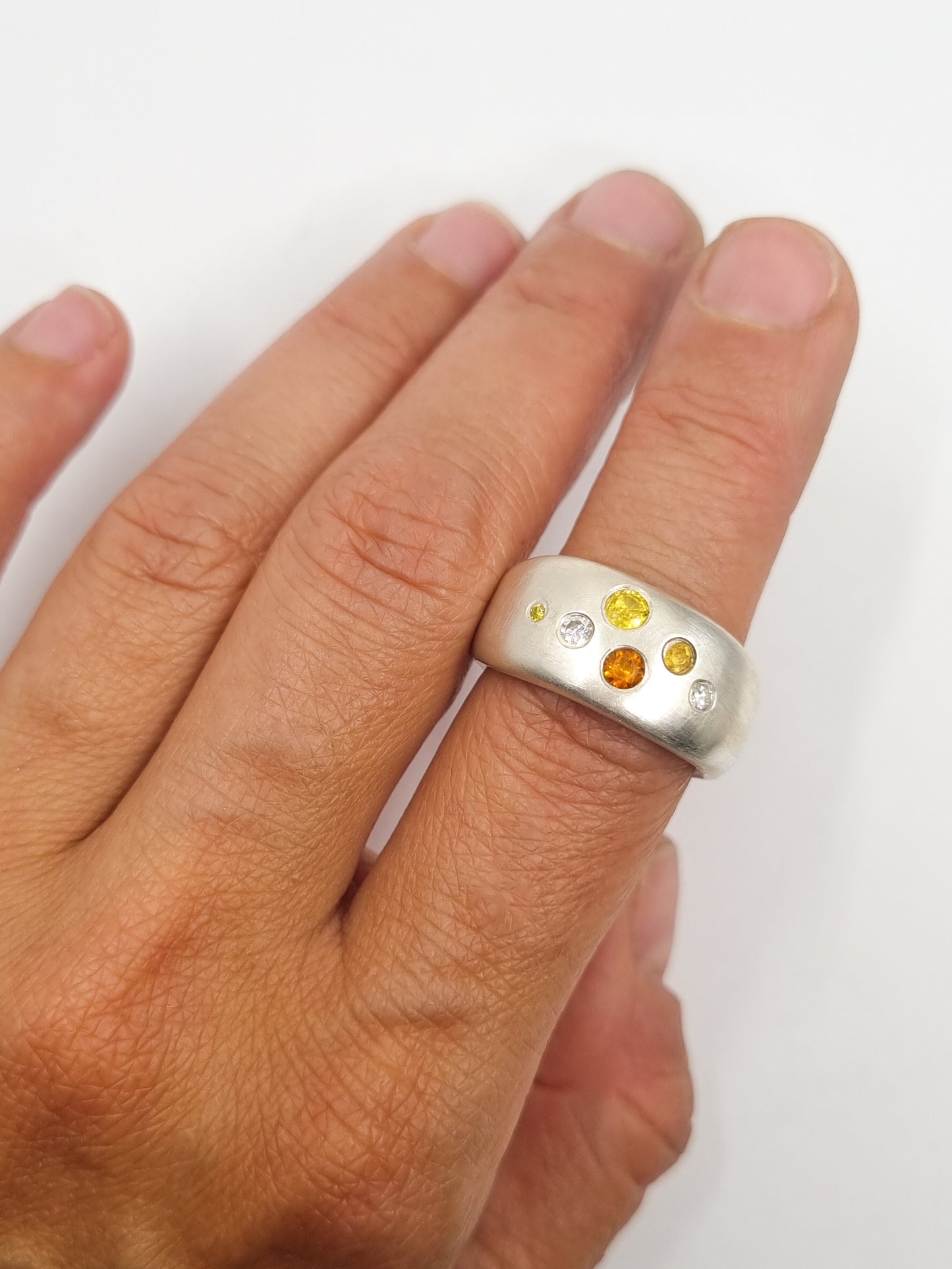 Blumenbeet Ring in Silber mit Brillanten, Saphiren und Citrinen