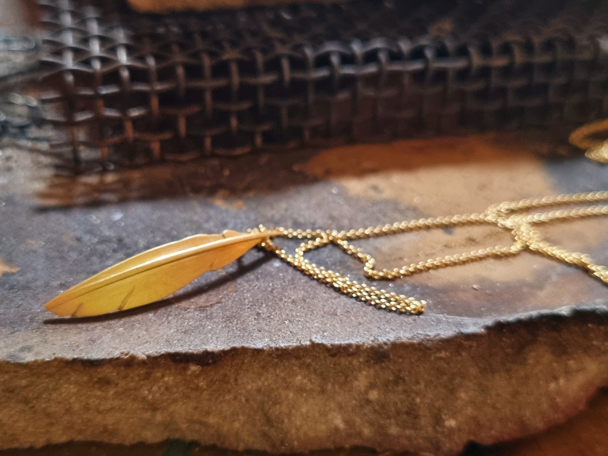 goldene Feder und Kette in 585er Gelbgold